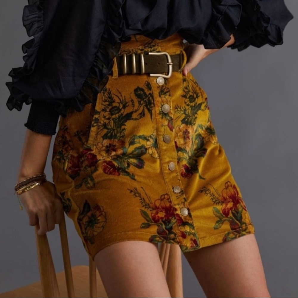 NWOT Anthropologie Corduroy Floral Skirt